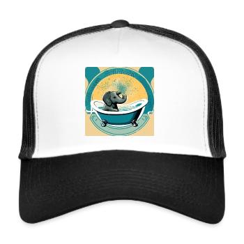 Elephant,Retro,Vintage,Bathtub,1970 - Trucker Cap - white/black - Front