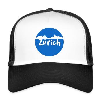 Zurich, Skyline, Circle, Paper Cut, Blue - Trucker Cap - white/black - Front