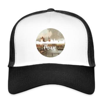 thun,skyline,retro, scherenschnitt,blau,schweiz - Trucker Cap - Weiß/Schwarz - Vorne