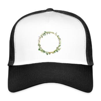 Eucalyptus wreath with small wreath Flowers, customisable - Trucker Cap - white/black - Front