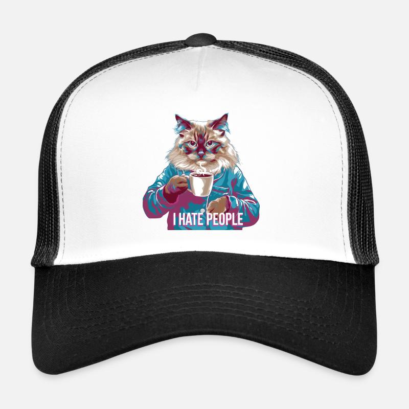 Ich hasse Menschen Katze im Pyjama mit Kaffee Trucker Cap