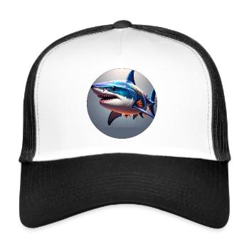 Shark,colorful,sequins,glitter,blue,silver - Trucker Cap - white/black - Front
