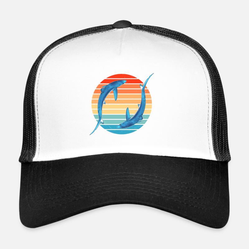 Requin bleu Rétro Coucher de soleil Casquette trucker 