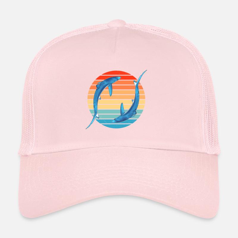 Requin bleu Rétro Coucher de soleil Casquette trucker