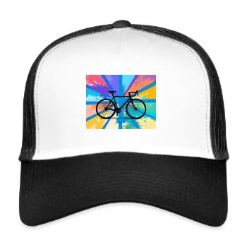 illustration,mountain bike,road bike,graffiti,colorful - Trucker Cap - white/black - Front