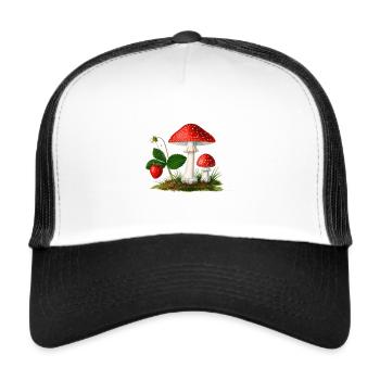 erdbeeren,vintage,retro,fliegenpilz,wald - Trucker Cap - Weiß/Schwarz - Vorne