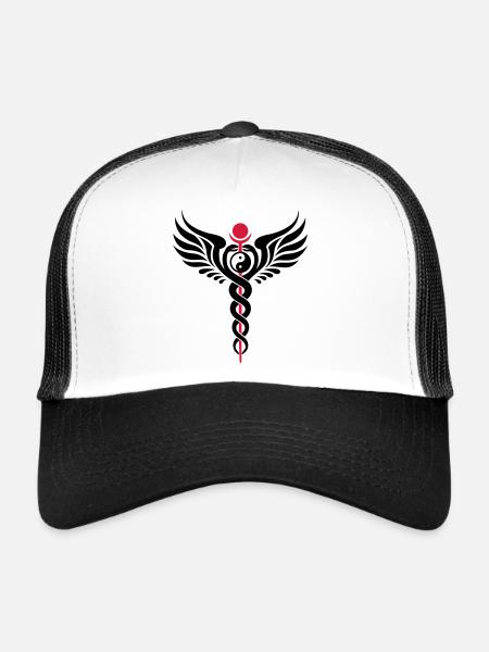 Caduceus, Yin Yang, Winged Serpent, Hermetic - Trucker Cap - white/black - Front