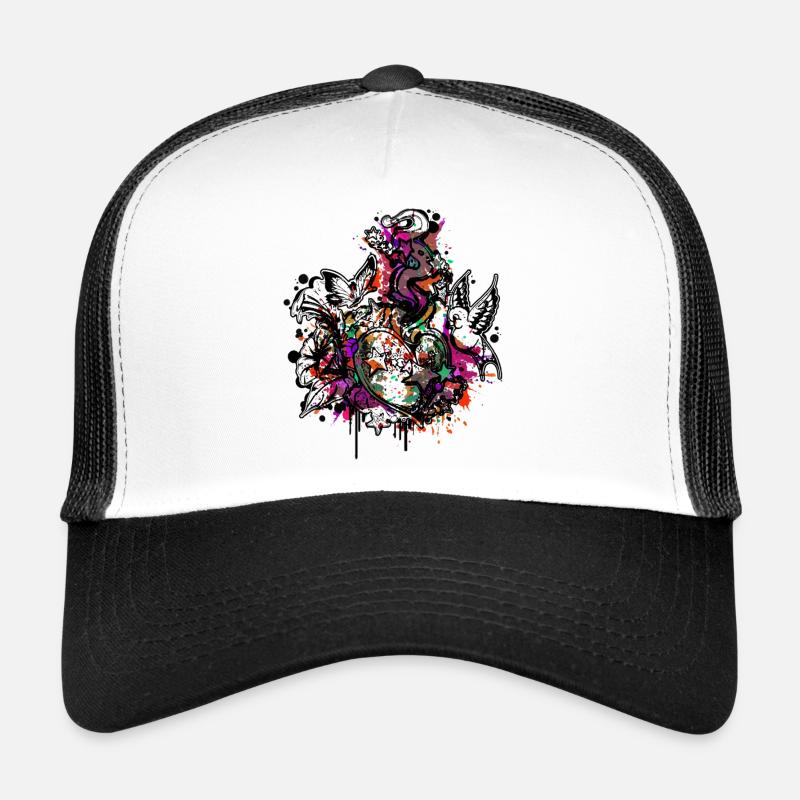 Herz (Blumen & Sterne - Colour Splash) 03 - Trucker Cap - Weiß/Schwarz