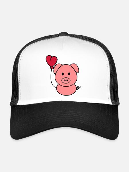 Porcs avec le ballon de coeur - Casquette trucker  - blanc/noir - Devant