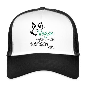 Vegan Veganer Tier Schwein Geschenk Tierschutz - Trucker Cap - Weiß/Schwarz - Vorne