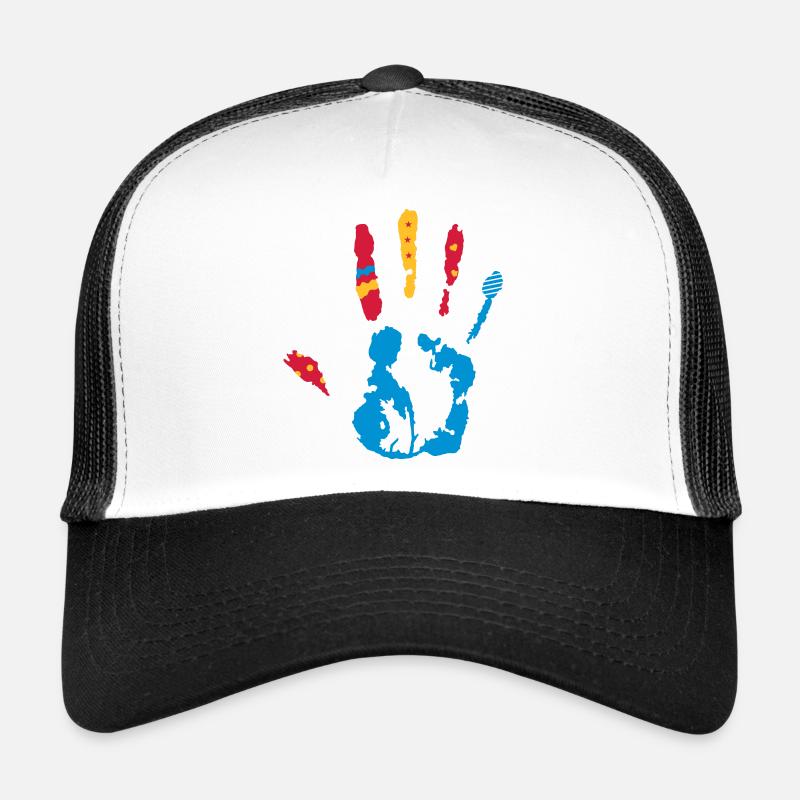Une empreinte de la main coloré avec diverses Casquette trucker 