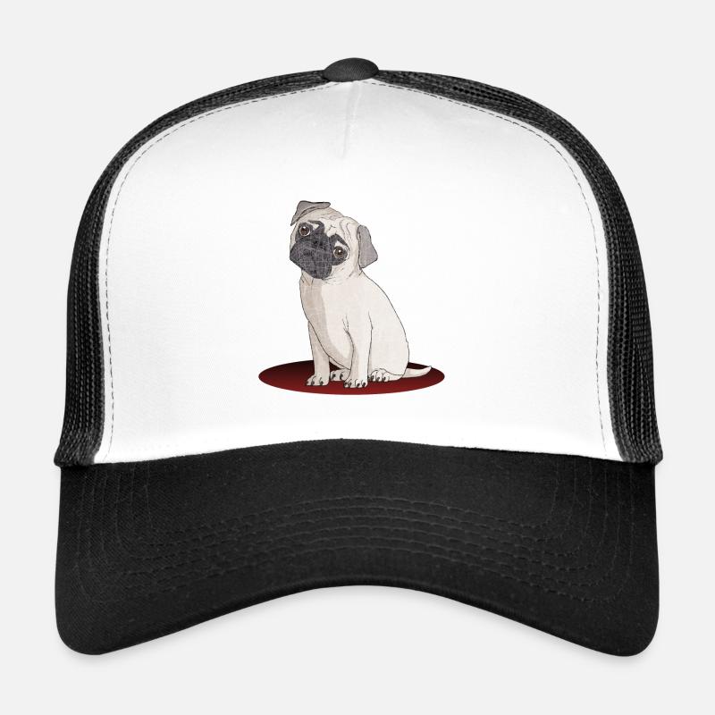 Süßer Designer Mops mit super Effekten - Trucker Cap - Weiß/Schwarz