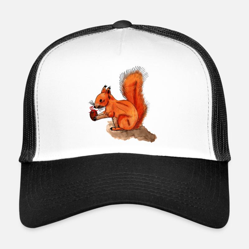 Eichhörnchen mit Geschenk - Trucker Cap - Weiß/Schwarz