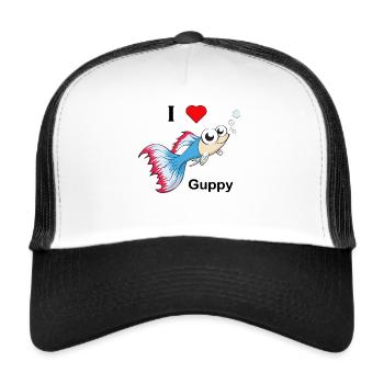 Guppy Fisch Aquarium Aquaristik - Trucker Cap - Weiß/Schwarz - Vorne