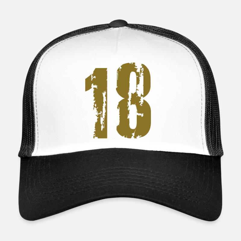 18 - Nummer - Trucker Cap - Weiß/Schwarz