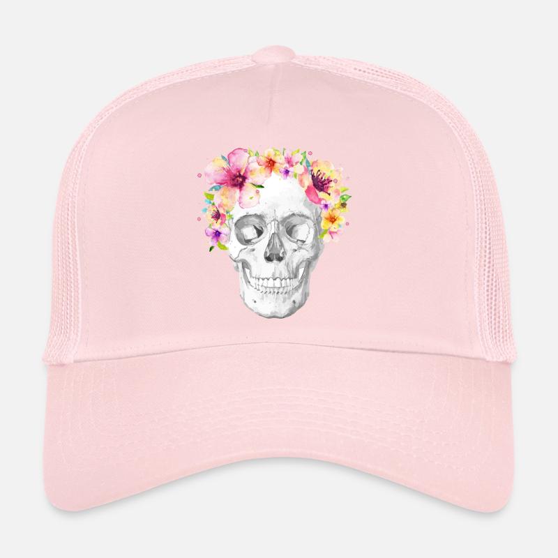 Crâne crâne avec fleurs Casquette trucker 