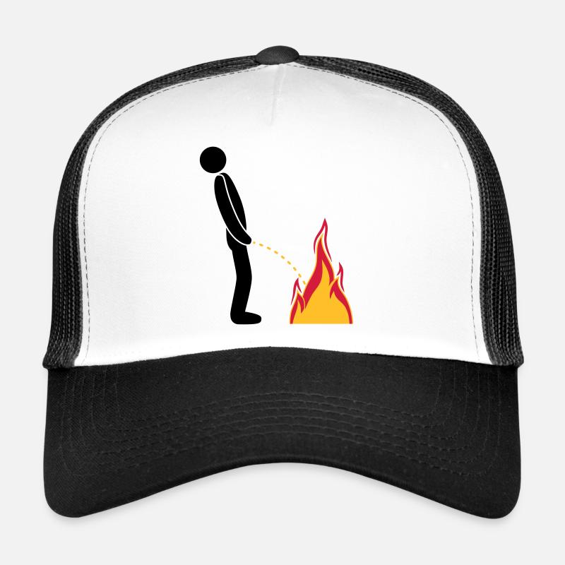 fire extinguish flames hot fire brigade logo in ste Trucker Cap