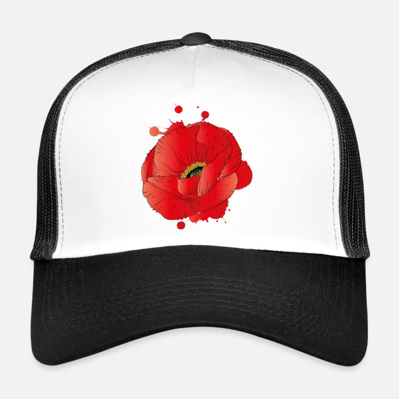 große Blüte eines Klatschmohns als Graffiti - Trucker Cap - Weiß/Schwarz