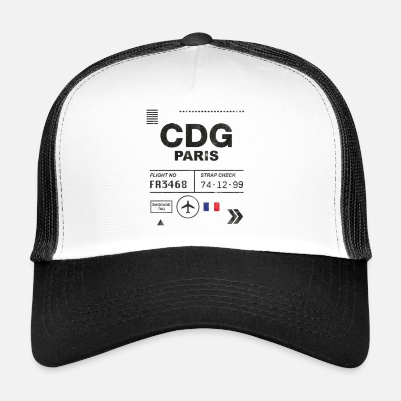 Pariser Flughafen-Tag - Paris - Trucker Cap - Weiß/Schwarz