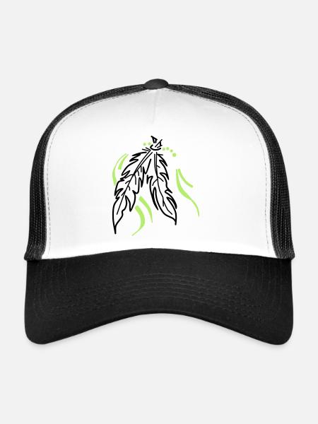 Liés ensemble – Plumes spirituelles - Casquette trucker  - blanc/noir - Devant