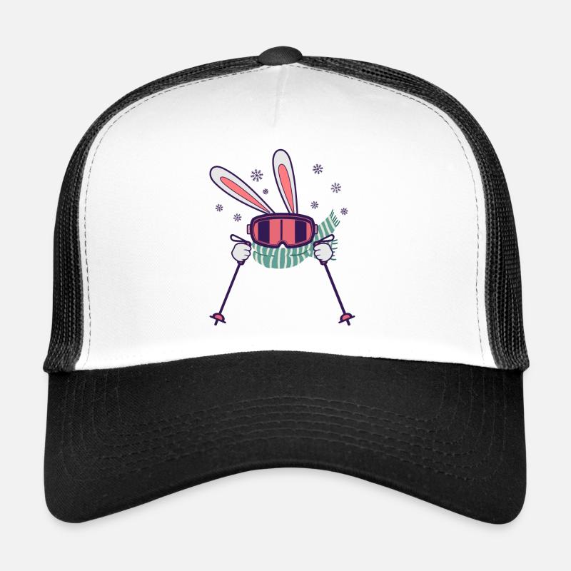 Skiing Rabbit with ski poles ski goggles scarf Trucker Cap