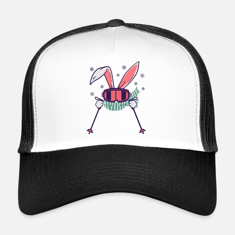 Skiing Rabbit with ski poles ski goggles scarf Trucker Cap
