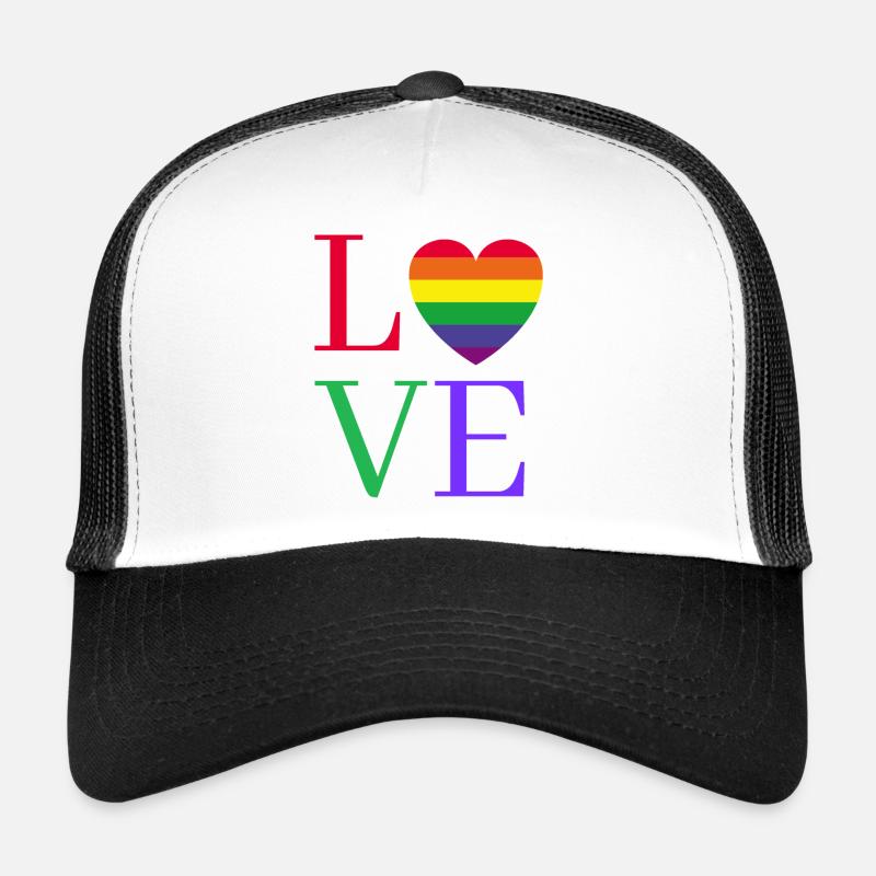 Regenbogen Love Herz Pride T Shirt - Trucker Cap - Weiß/Schwarz