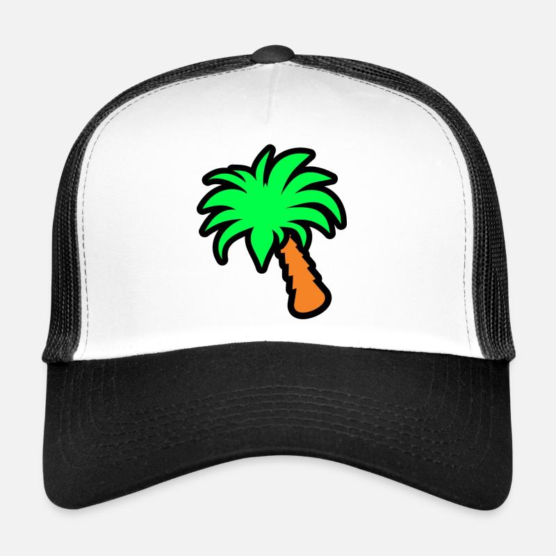 Tropical Bliss: Palmier de dessin animé vibrant - Casquette trucker - blanc/noir