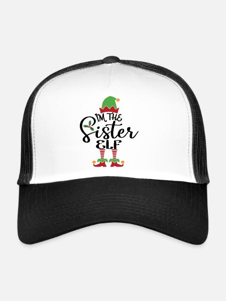 Soeur Elfe Mignon Drôle Assorti Costume de Noël - Casquette trucker  - blanc/noir - Devant