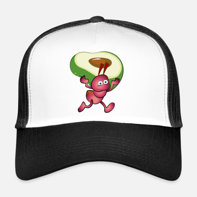 Rote Ameise mit einer Avocado Trucker Cap