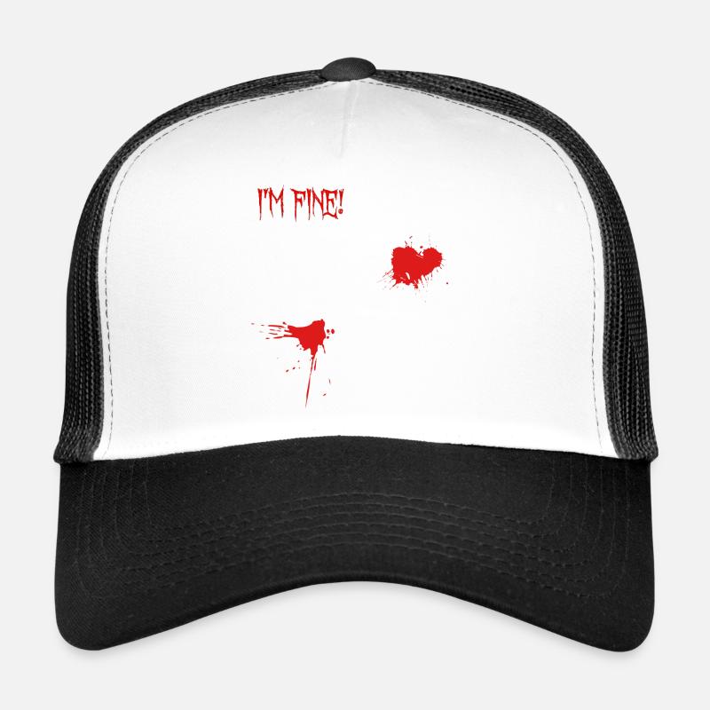 Je vais bien, éclaboussures de sang - Casquette trucker  - blanc/noir