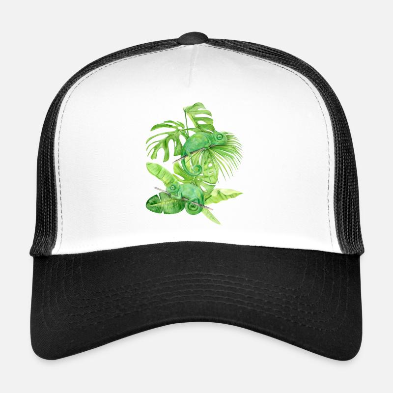 Chamäleon, grüne Chamäleon-Eidechsen - Trucker Cap - Weiß/Schwarz