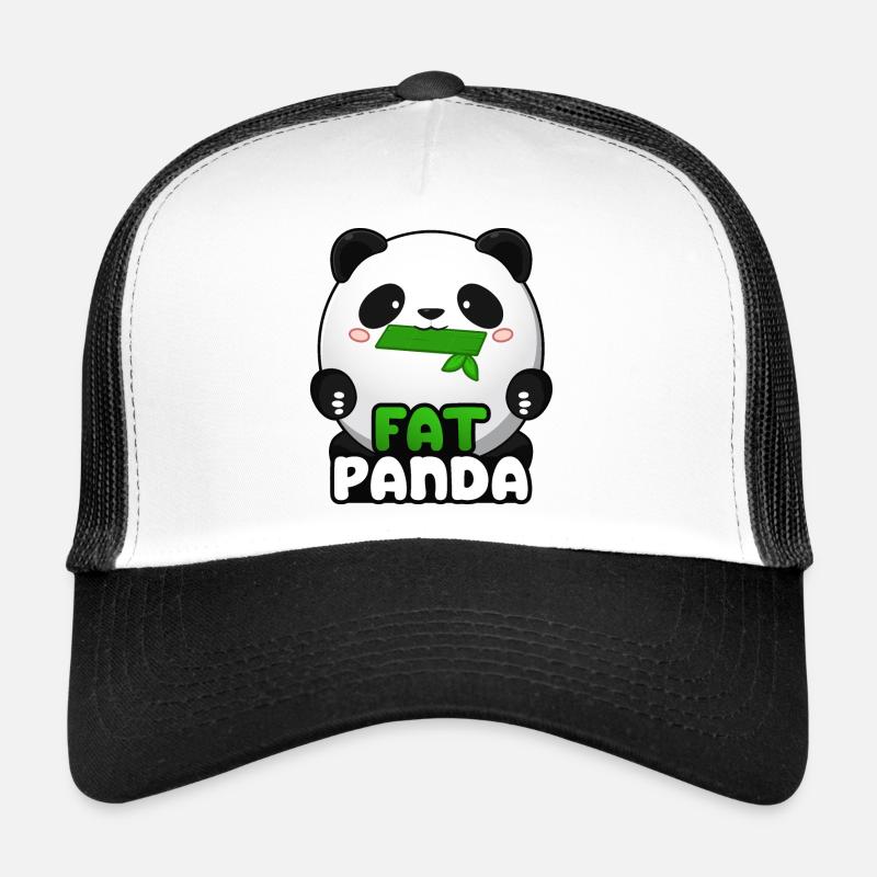 Fat Panda avec du bambou - Panda Bear Cute Kawaii ^_^ - Casquette trucker  - blanc/noir