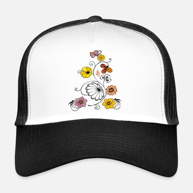 Blumenranke mit Schmetterling - Trucker Cap - Weiß/Schwarz