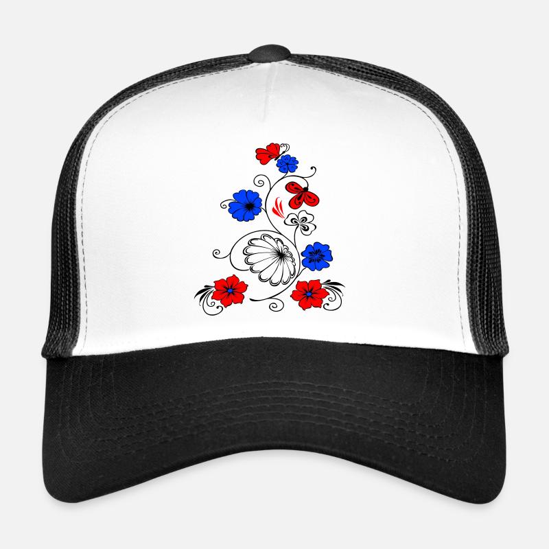 Blumenranke mit Schmetterling - Trucker Cap - Weiß/Schwarz