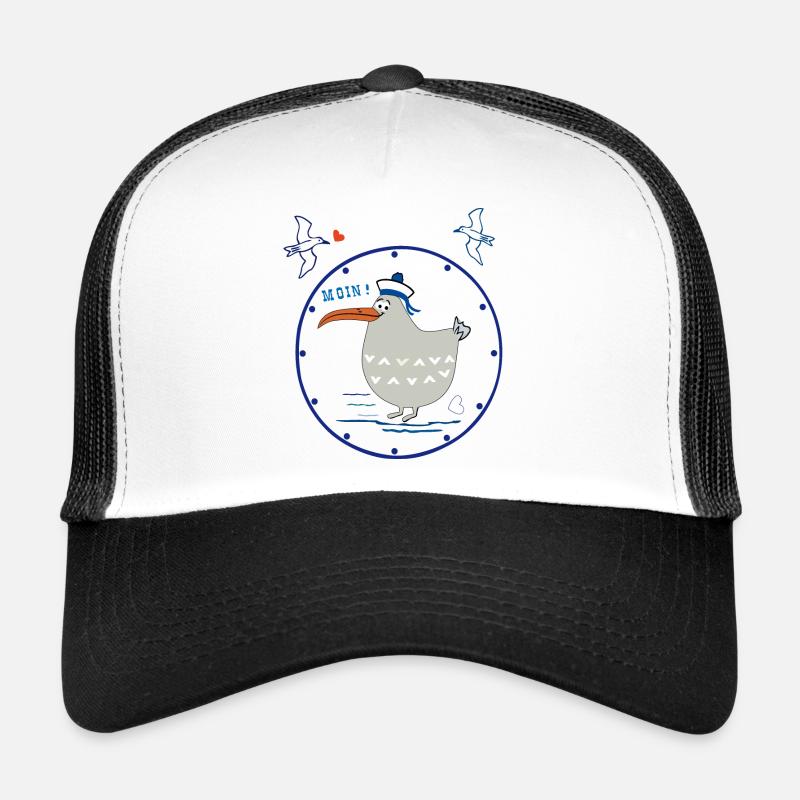 Moin, maritim, Möwe - Trucker Cap - Weiß/Schwarz