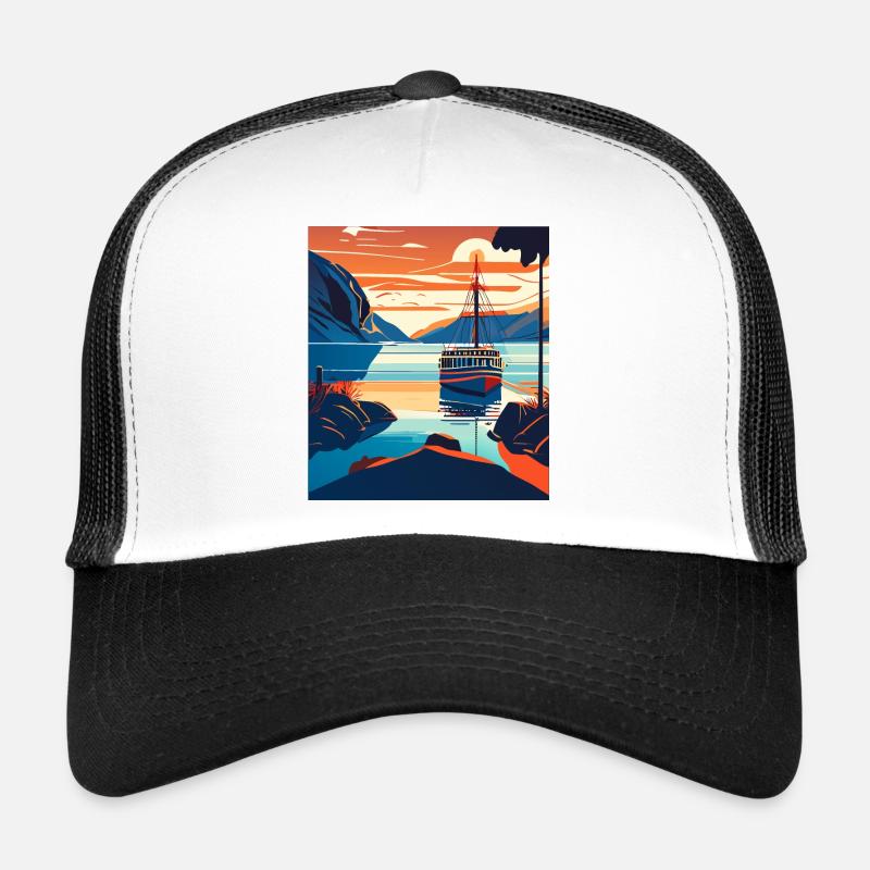 Style Art Moderne - Bateau sur Une Rivière Casquette trucker 