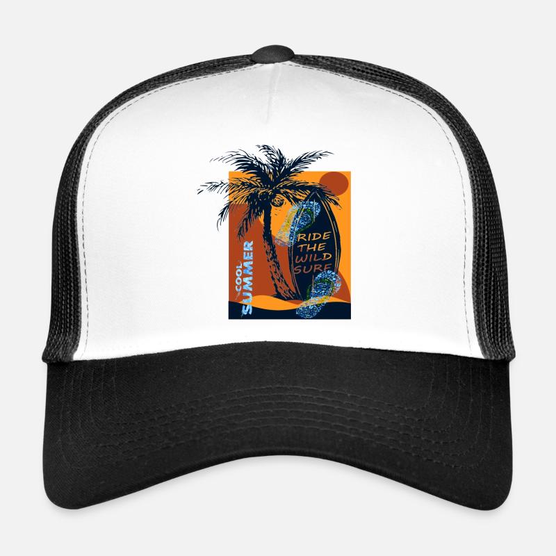 Surfing, Cool Summer, Palm trees with sunset Trucker Cap