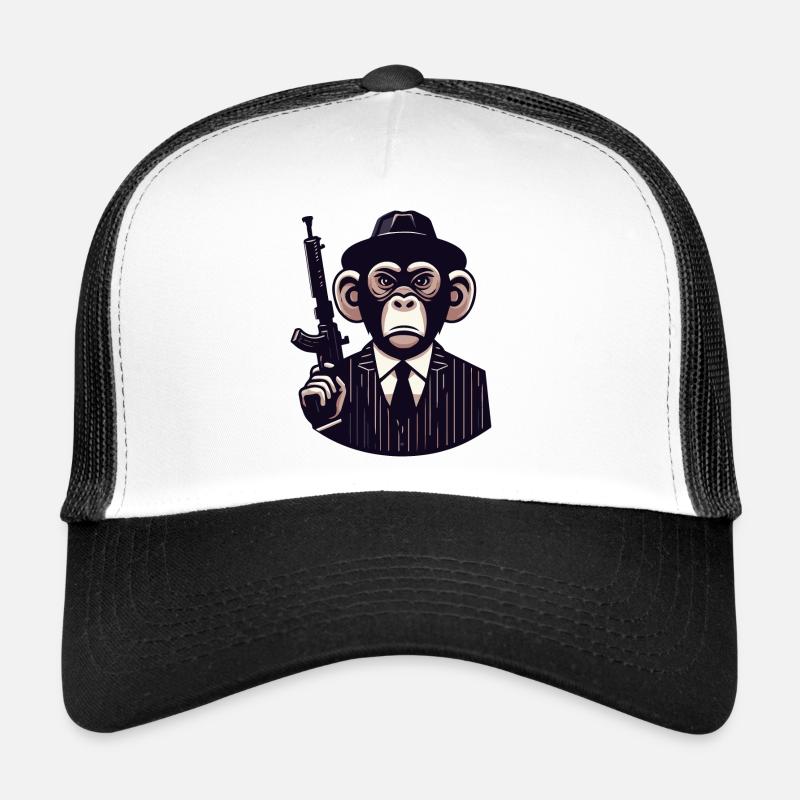 Pinstripe Gangster Monkey Trucker Cap