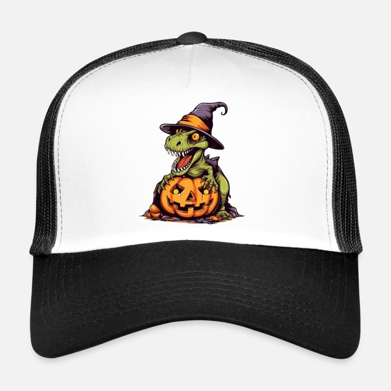 Creepy Dinosaur Witches Pumpkin Trucker Cap