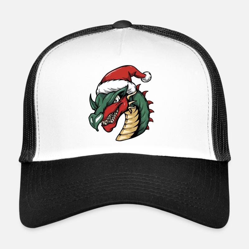 Drache mit Weihnachtsmütze - Trucker Cap - Weiß/Schwarz