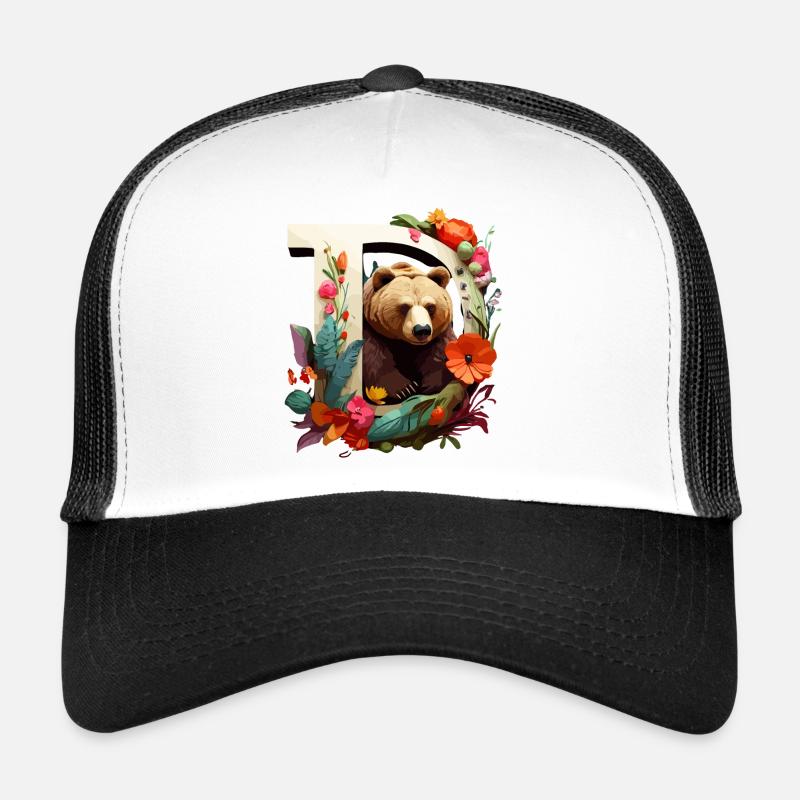 Bear illustration with flowery picture frame - Trucker Cap - white/black