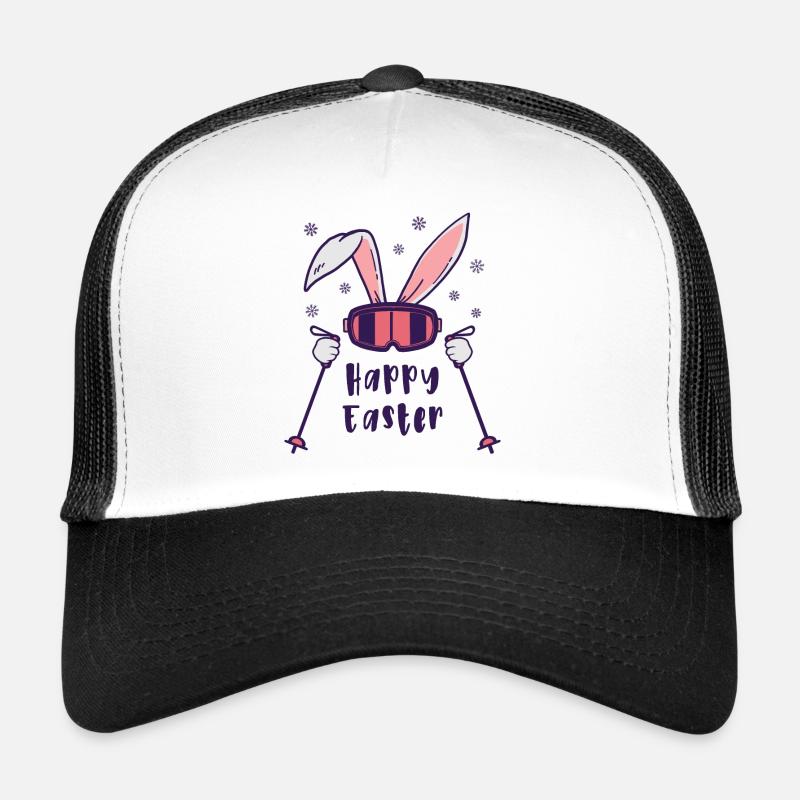 Happy Easter from Skiing Rabbit with ski poles Trucker Cap