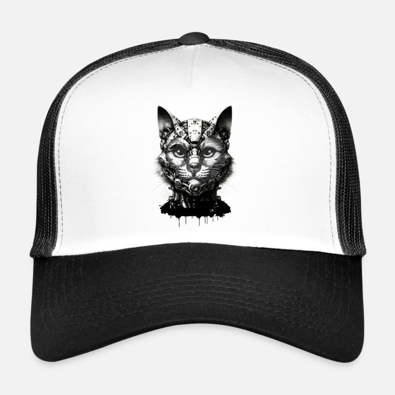 Tête de chat conçue comme un robot au look rétro Casquette trucker 