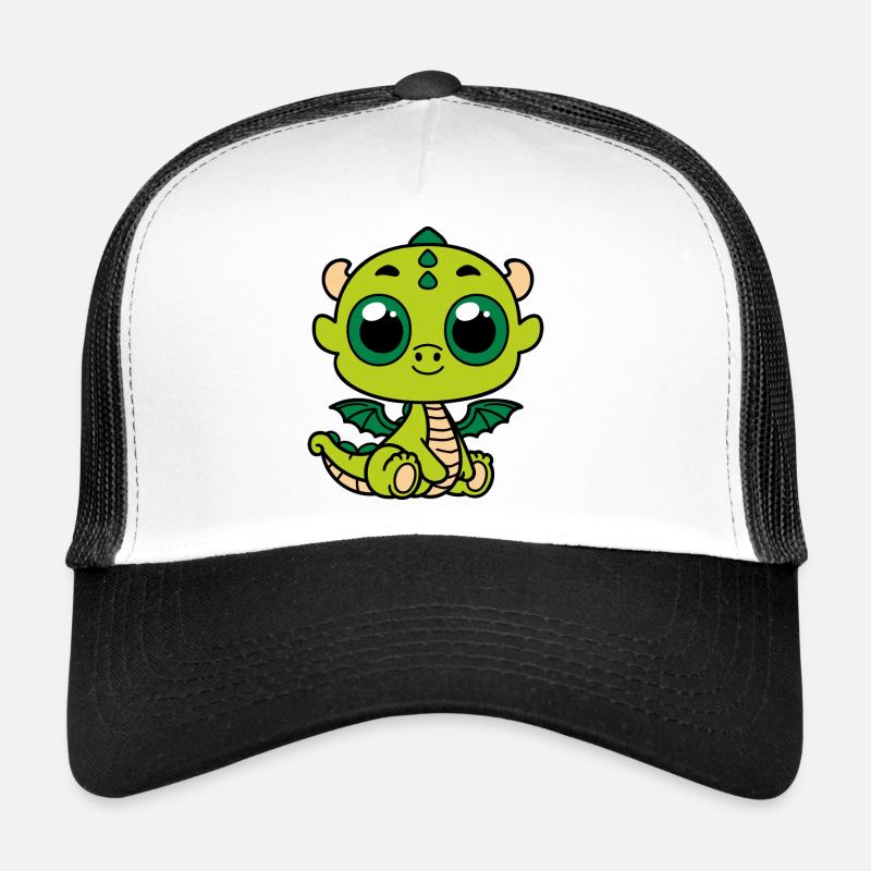 Niedlicher Grüner Drache - Trucker Cap - Weiß/Schwarz