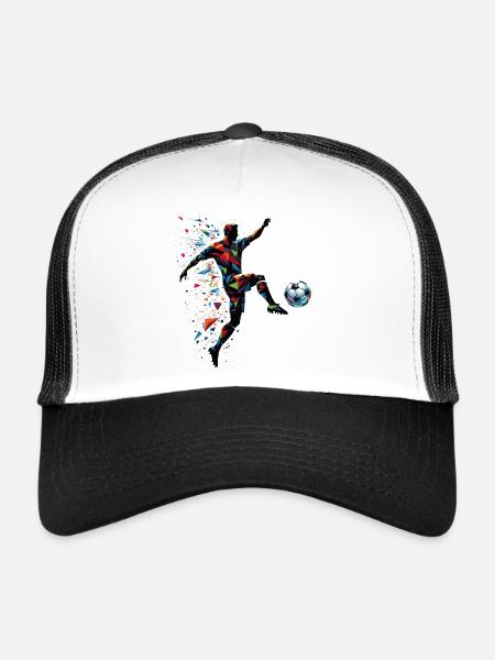 joueur de football dynamique jouant au football - Casquette trucker  - blanc/noir - Devant