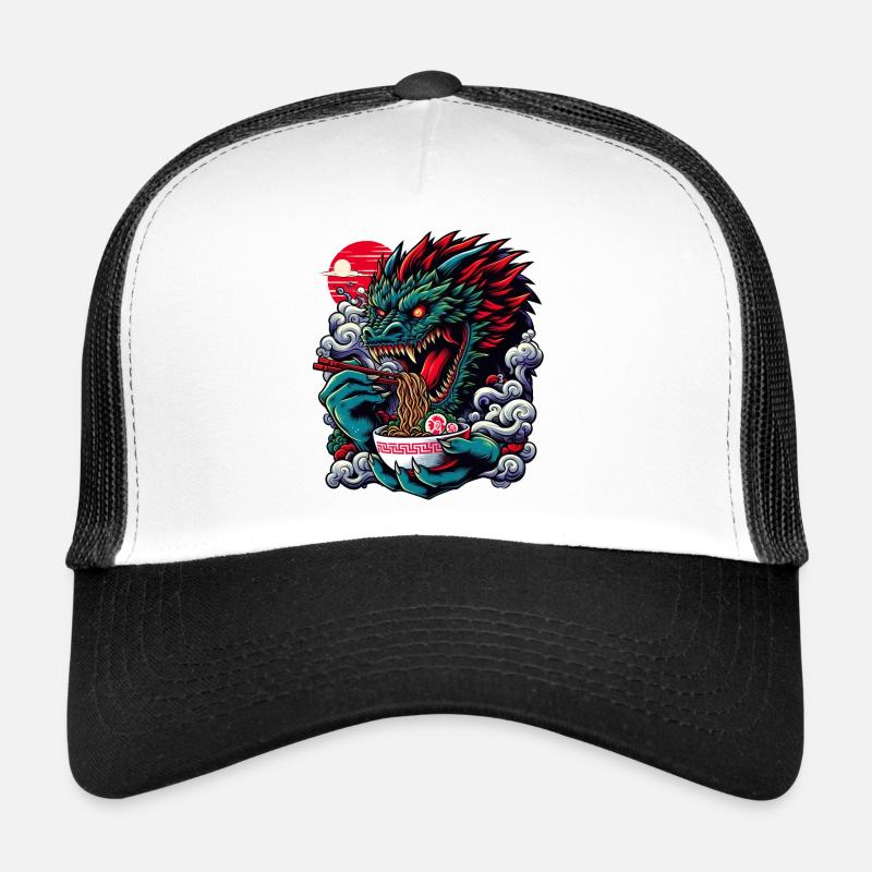 Ramen Feast Slurping Noodles Like a Dragon on Fire Trucker Cap