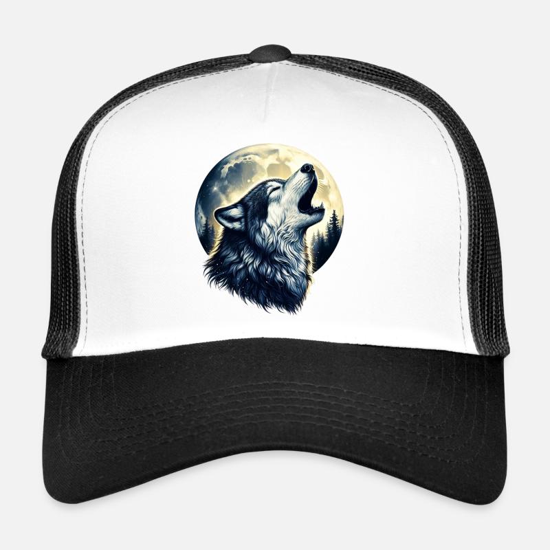 Wolf heult den Vollmond an - Trucker Cap - Weiß/Schwarz