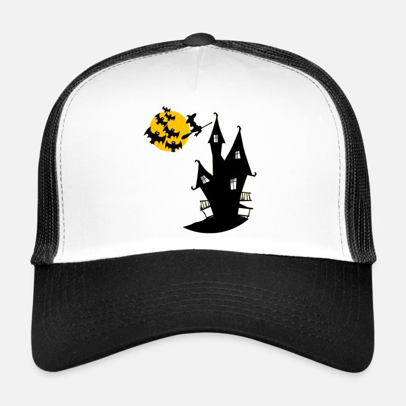 Maison de sorcière avec lune et chauves-souris Casquette trucker 