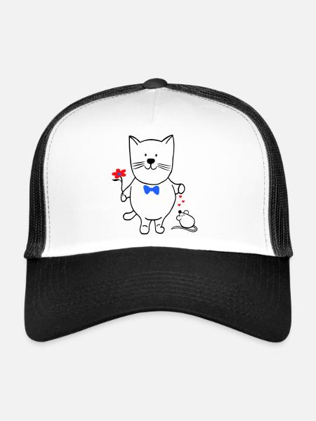 Chat et souris - Casquette trucker  - blanc/noir - Devant